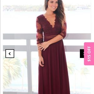 Saved by the dress wine lace maxi dress Sz S NWT
